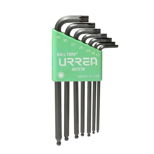 [4972TB] Juego de llaves hexagonales tipo "L" punta de bola, Torx,  7 piezas en blíster Urrea