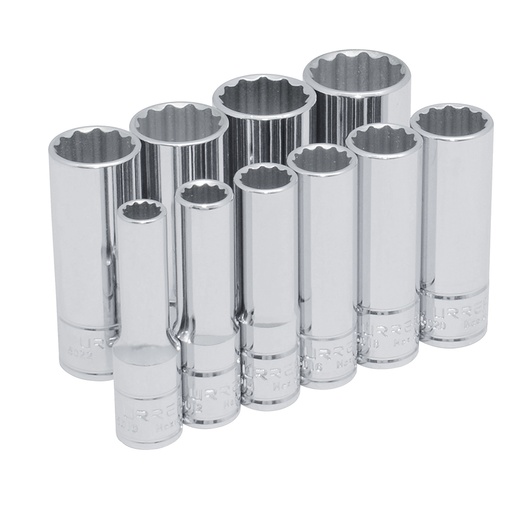 [52107] Juego de dados largos cuadro de 3/8", 12 puntas, en pulgadas, 10 piezas Urrea