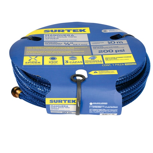 [M12S25] Manguera para jardín tejido spider con conector metálico 1/2", 25 m Surtek