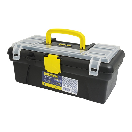[125071] Caja portaherramientas plástica con broches plásticos y organizador color negro 12" x 6" x Surtek