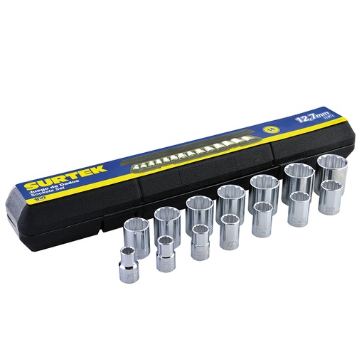 [F5800AM] Juego de dados cuadro de 1/2", 12 puntas, métricos, 14 piezas Surtek