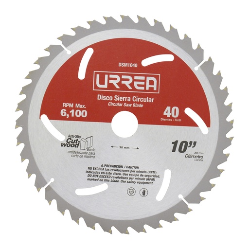 [DSM1040] Disco para sierra circular para corte de madera 40 dientes, 10" Urrea