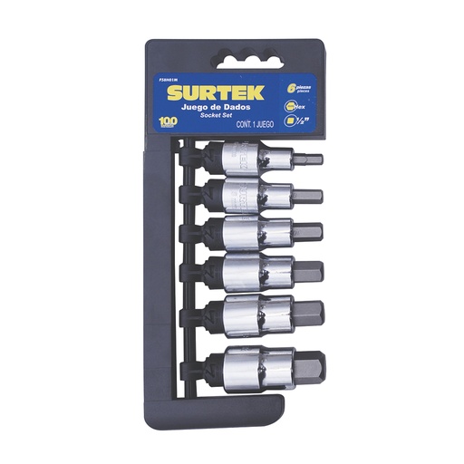 [F58H01M] Juego de dados con punta hexagonal cuadro de 1/2", métricos, 6 piezas Surtek