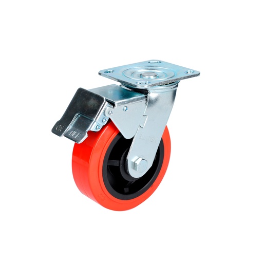 [RR15B] Rodaja de poliuretano rojo giratoria con freno 6" Surtek