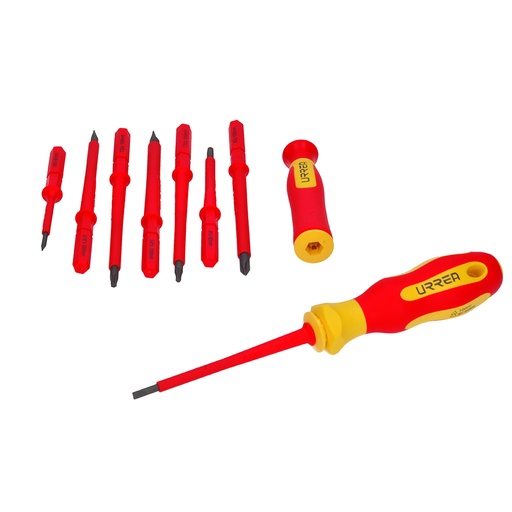 [9300V] Juego de destornilladores con mango bimaterial y puntas intercambiables 1000 V, 10 piezas Urrea