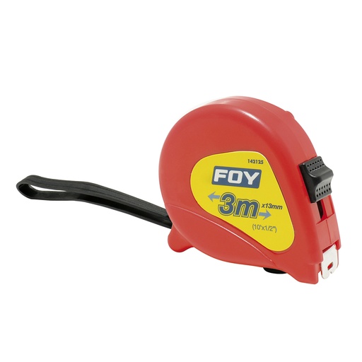 [142125] Flexómetro con carcasa de plástico rojo 3 m x 1/2" Foy