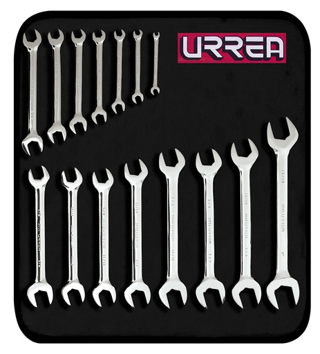 [3000G] Juego de llaves españolas pulido espejo en pulgadas, 15 piezas en estuche Urrea