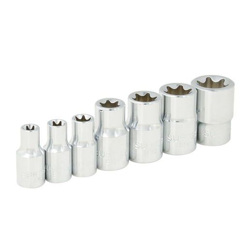 [F4451E] Juego de dados con punta torx hembra cuadro de 1/4" y 3/8, 7 piezas Surtek