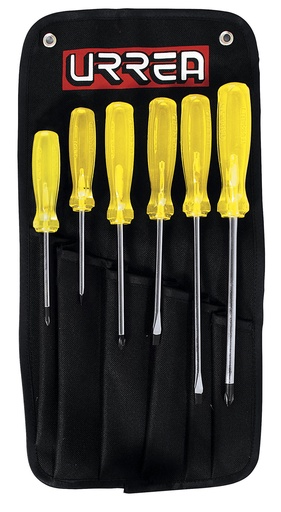 [9600G] Juego de destornilladores con mango ámbar combinados, 6 piezas en estuche Urrea