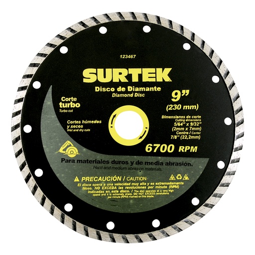 [123467] Disco de diamante turbo 9" Surtek