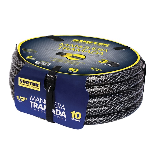 [M12T10P] Manguera para jardín tramada gris con conector plásticos 1/2", 10 m Surtek