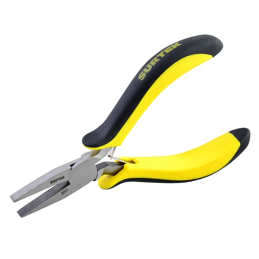 [957] Mini pinza para electrónica con mango bimaterial de 4-3/4" punta plana Surtek