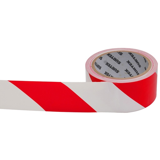 [138061] Cinta de señalización de adhesivo acrílico ancho 2" de 18 m, color blanco/rojo Surtek