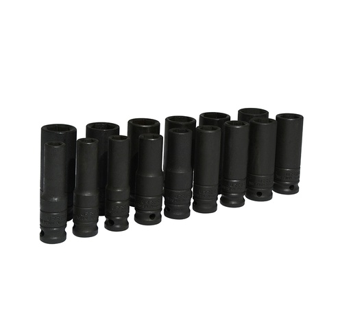 [73214M] Juego de dados largos de impacto cuadro de 1/2", 6 puntas, métricos, 15 piezas Urrea