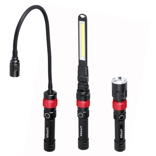[JLI6] Juego de linternas de LED con cabezas intercambiables recargables, 6 piezas Urrea