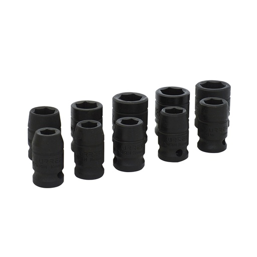 [74202M] Juego de dados de impacto cuadro de 1/2", 6 puntas, métricos, 10 piezas Urrea