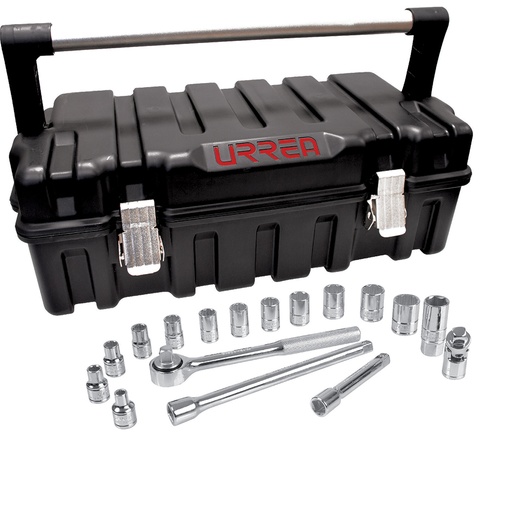 [54P17] Juego de dados y accesorios cuadro de 1/2" en pulgadas, 18 piezas Urrea