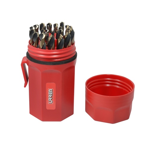 [H5129] Juego de brocas premium de acero de alta velocidad zanco 3 planos, 29 piezas Urrea