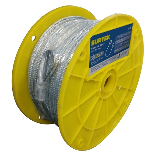 [CAP122] Cable de acero con guardacabo recubrimiento PVC 1/16" x 150 m construcción de 7 x 7 Surtek