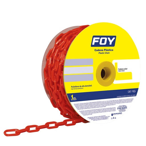 [143433] Cadena plástica calibre 3 mm de 50 m, color rojo Foy