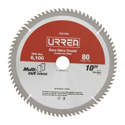 [DSA1080] Disco para sierra circular para corte multi-material 80 dientes, 10" Urrea
