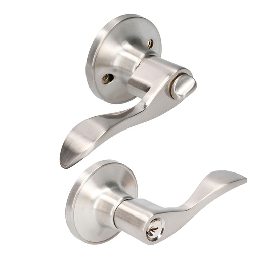 [16MA] Manija tubular curva función entrada y recámara, níquel satinado, llave estándar, blíster Lock