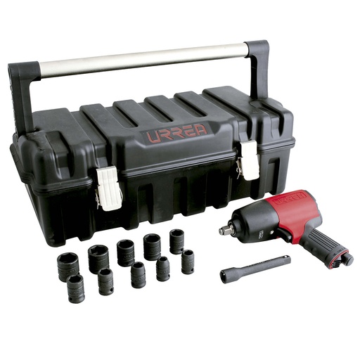 [UPC731K] Juego de pistola de impacto neumática cuadro de 1/2" y accesorios en pulgada 13 piezas Urrea