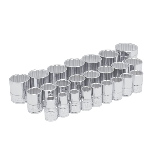 [54211] Juego de dados cuadro de 1/2", 12 puntas, métricos, 24 piezas Urrea