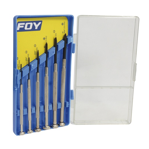 [141616] Juego de destornilladores de precisión combinados, 6 piezas en caja plástica Foy