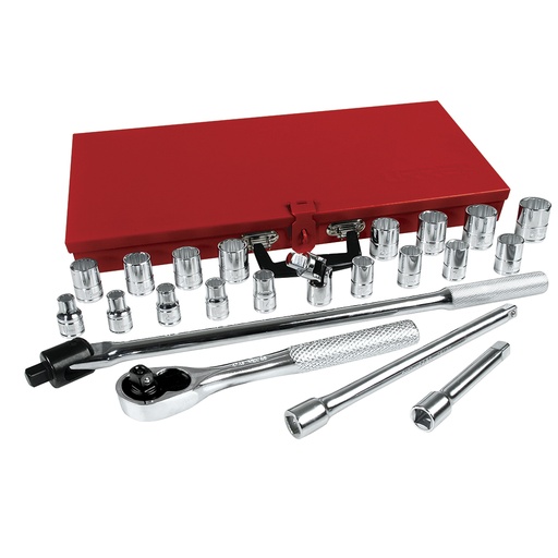 [54210] Juego de dados y accesorios cuadro de 1/2" métrico, 23 piezas Urrea