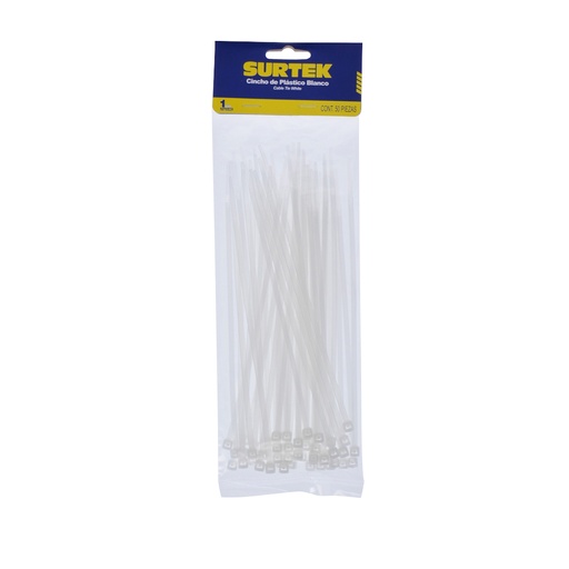 [114208] Cinchos plásticos 203 x 3.6 mm, tensión 18 kg de 50 piezas, color natural Surtek