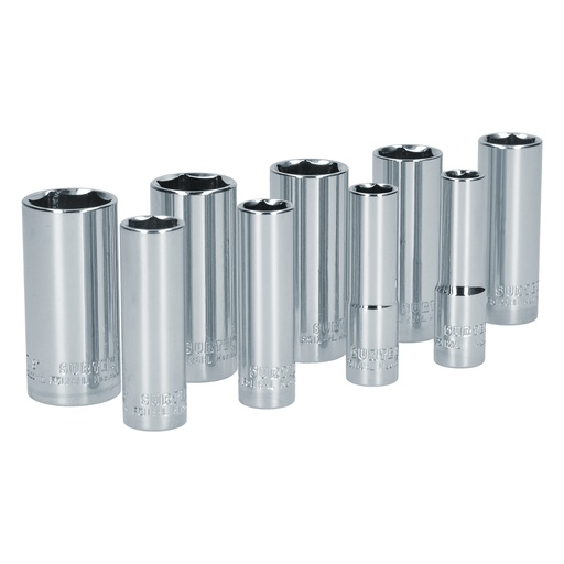 [S12S] Juego de dados largos cuadro de 3/8", 6 puntas, en pulgadas, 9 piezas Surtek