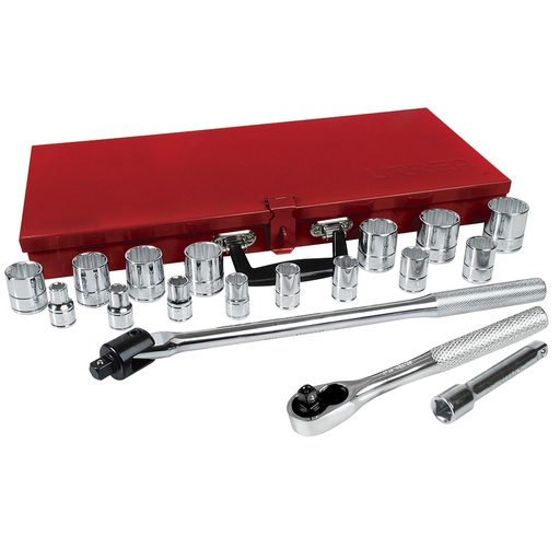 [54120] Juego de dados y accesorios cuadro de 1/2" en pulgadas, 19 piezas Urrea