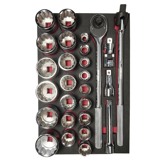 [CH301] Juego de dados cortos y accesorios cuadro de 3/4" en pulgadas 27 piezas, CH301-C Urrea