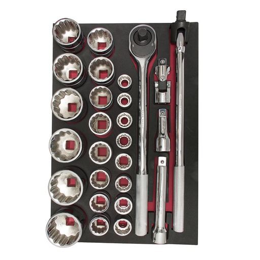 [CH302] Juego de dados cortos y accesorios cuadro de 3/4" métricos 27 piezas, CH302-C Urrea