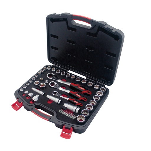 [JGT01] Juego de dados y accesorios cuadro de 1/4", 3/8" y 1/2" Go-Through combinado, 49 piezas Urrea