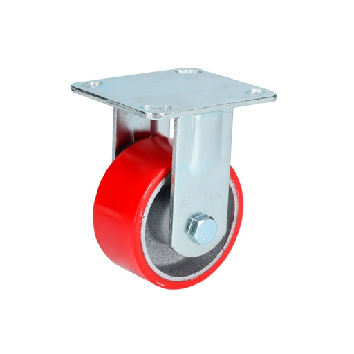 [RP10F] Rodaja de fierro con poliuretano rojo fija 4" Surtek