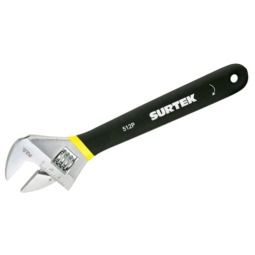 [512P] Llave ajustable cromada con mango Rubber grip de plastisol 12" Surtek