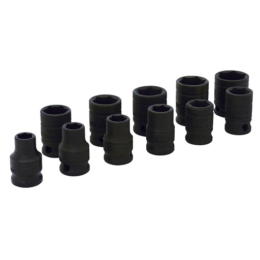 [72202] Juego de dados de impacto cuadro de 3/8", 6 puntas, métricos, 11 piezas Urrea