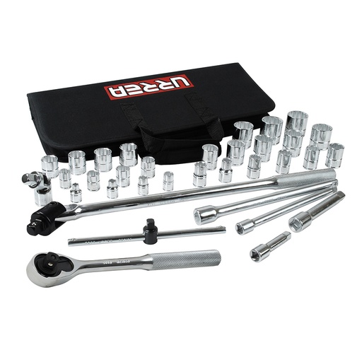 [5452PT] Juego de dados y accesorios cuadro de 3/8" y 1/2" en pulgadas, 35 piezas Urrea