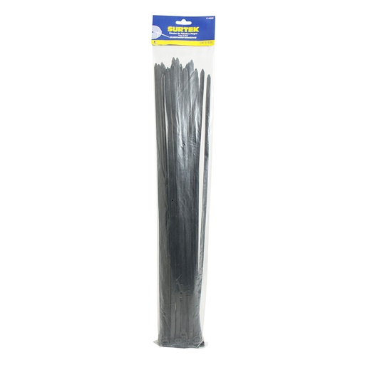[114219] Cinchos plásticos 500 x 4.8 mm, tensión 27 kg de 25 piezas, color negro Surtek