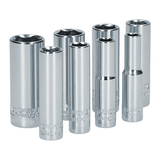 [S13S] Juego de dados largos cuadro de 1/4", 6 puntas, en pulgadas, 8 piezas Surtek