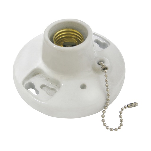 [136666] Portalámpara sencilla redonda de porcelana con cadena para techo 4.5", color blanco Surtek