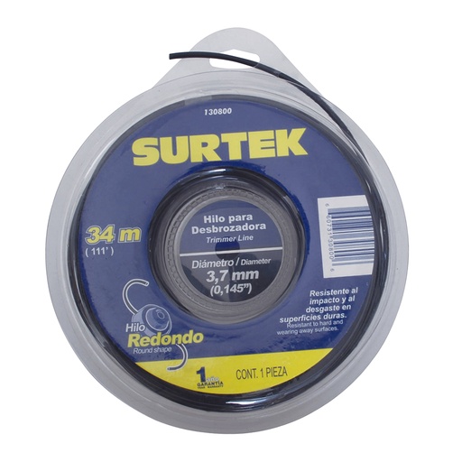 [130800] Nailon redondo para desbrozadora doble blíster, 3.7 mm x 34 m Surtek