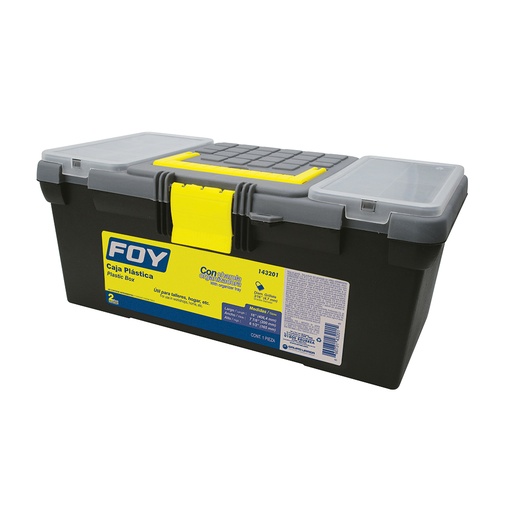 [143201] Caja portaherramientas plástica con broches plásticos y organizador color negro 16" x 7" x Foy