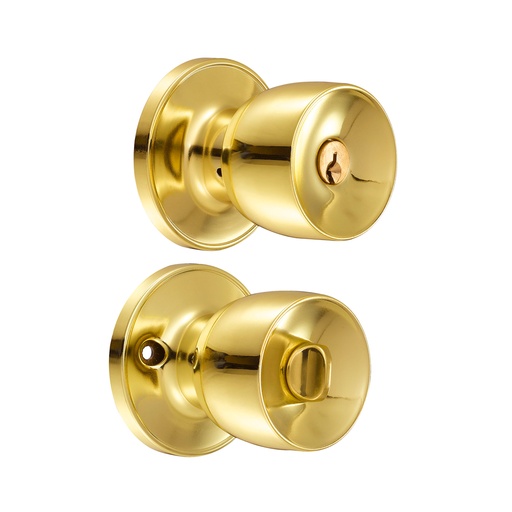 [23PO] Pomo tubular copa recta función recámara, latón brillante, llave estándar, blíster Lock