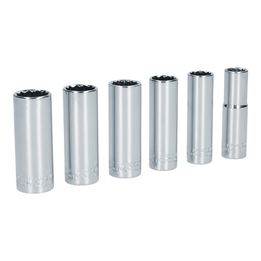 [S11S] Juego de dados largos cuadro de 1/2" 12 puntas, en pulgadas, 6 piezas Surtek