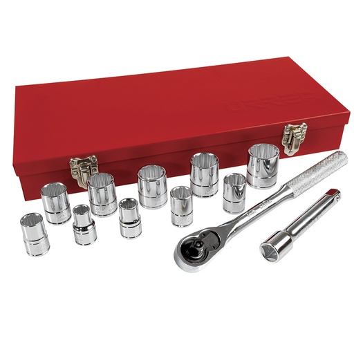 [54116] Juego de dados y accesorios cuadro de 1/2" en pulgadas, 13 piezas Urrea