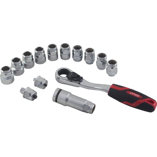[4701GT] Juego de dados y accesorios cuadro de 1/4" Go-Through combinado, 14 piezas Urrea