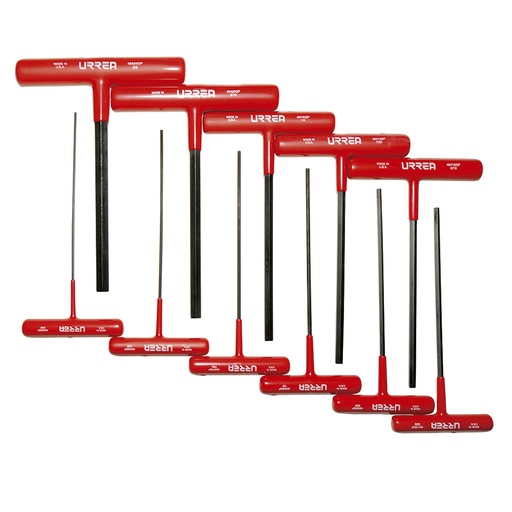[4967GP] Juego de llaves hexagonales cortas tipo "T" ergonómicas, en pulgadas, 11 piezas en blíster Urrea